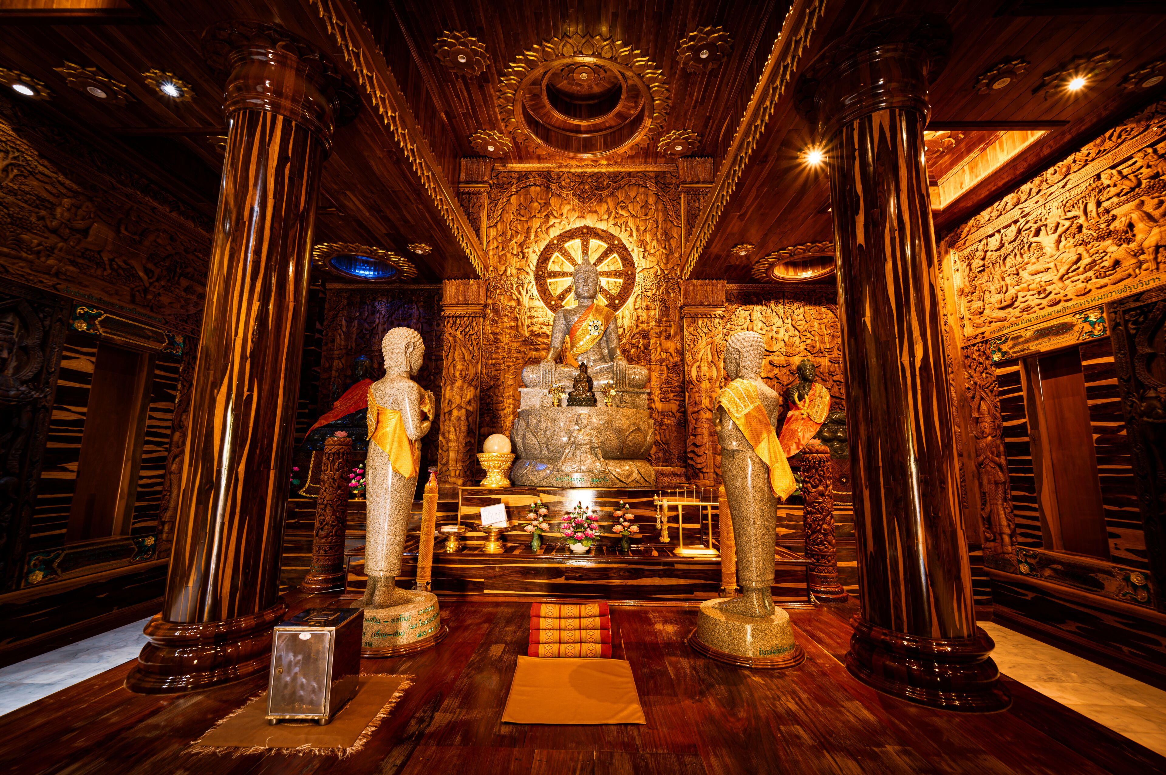 Chachoengsao, Thailand, 28 July 2023. Wat Nong Rua, Close-up of a Concreate statue of Buddha with a serene expression.