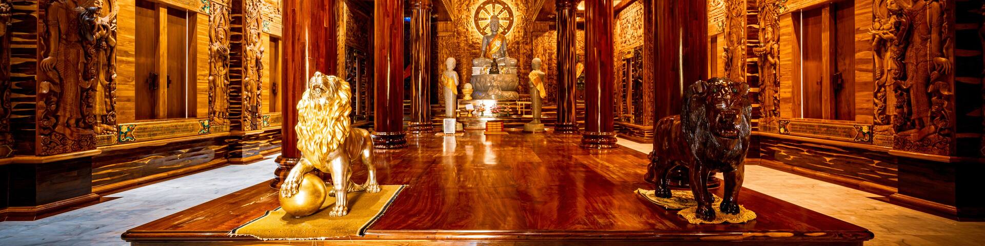 Chachoengsao, Thailand, 28 July 2023. Wat Nong Rua, Close-up of a Concreate statue of Buddha with a serene expression.