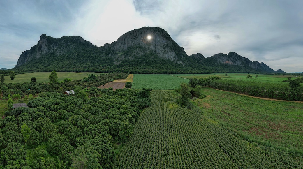 Sunlight through Khao Talu Pass or Heaven's Eyes, Klong Hat District, Sa Kaeo Province, Thailand.