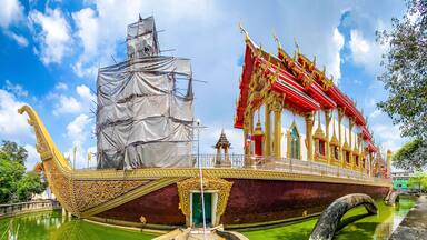 Wat Chalo boat temple on water in Nonthaburi, Thailand