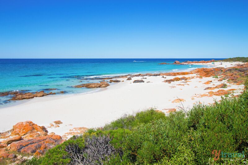 The short drive between Eagle Bay to Meelup Bay in the Margaret River region of WA is one of the most picturesque in the country! I’m not sure if the little beach in this picture has a name, but the orange rocks and turquoise water create a stunning scene!