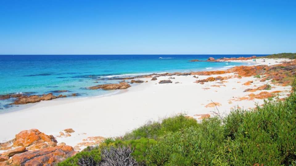 The short drive between Eagle Bay to Meelup Bay in the Margaret River region of WA is one of the most picturesque in the country! I’m not sure if the little beach in this picture has a name, but the orange rocks and turquoise water create a stunning scene!