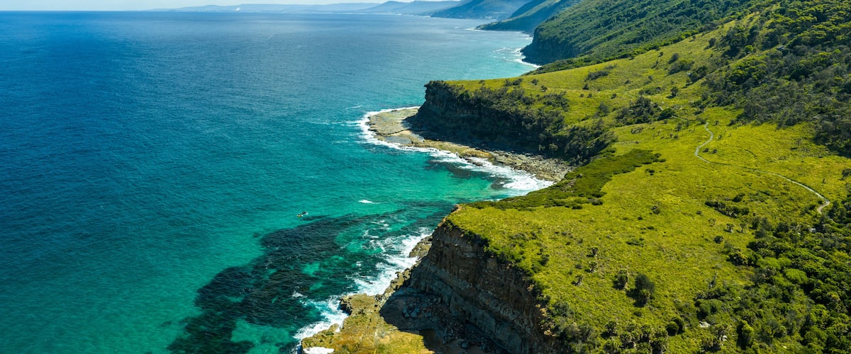 Aerial View of Royal National Park Coastal Cliffs and Turquoise Ocean