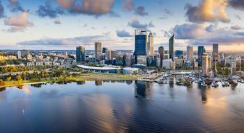 Aerial panoramic view of the beautiful city of Perth at sunrise