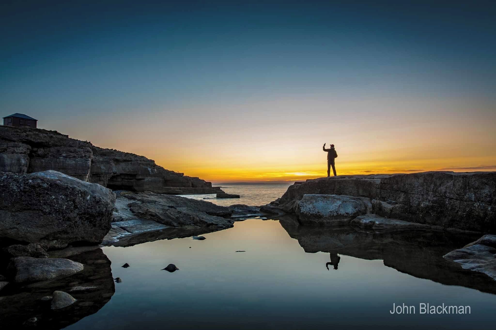 Pre-sunrise, tide-pool selfie at Portland Bill