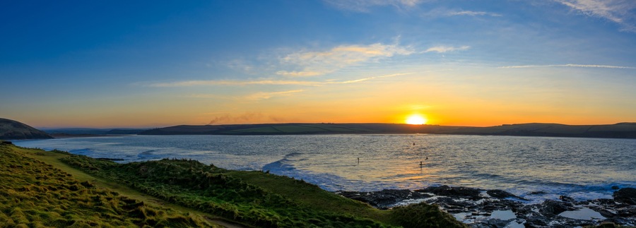 Panoramic View of a Sun Set over Daymer Bay