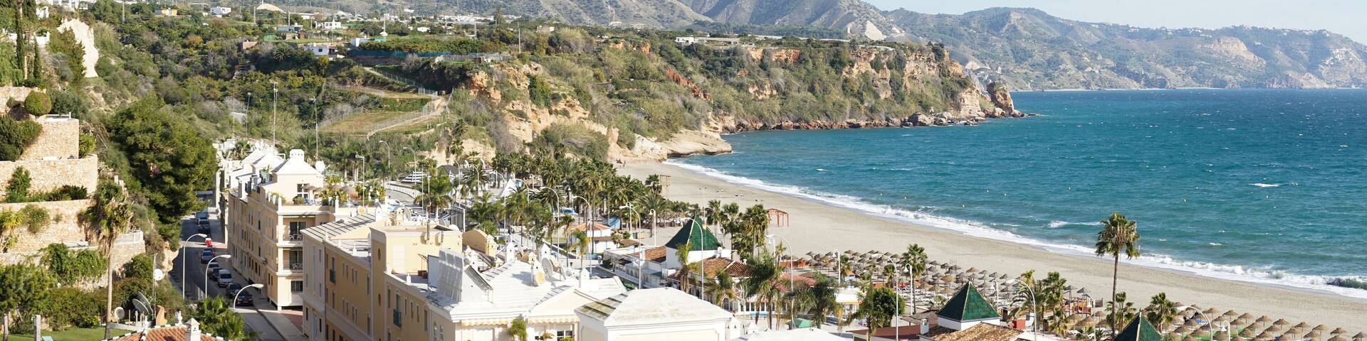 Playa de la Calahonda Beach in Nerja on the Costa del Sol region of Malaga, Spain.