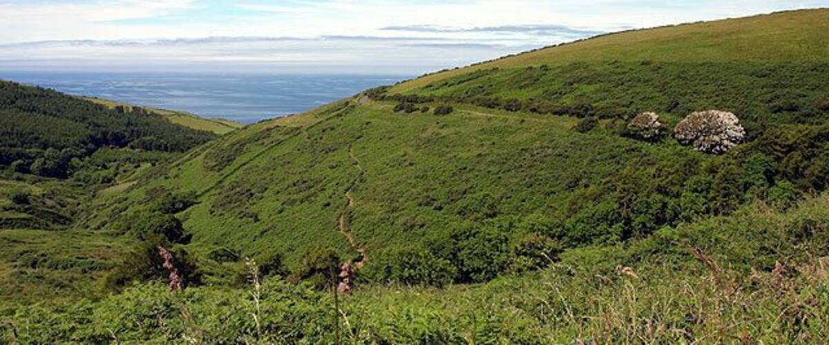 Lagg Valley and Irish Sea. Looking W from 229774. The main road (A27) is visible to the right.