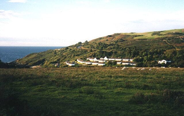 Holiday bungalows at Groudle Glen From the lane looking south, with the King Edward Bay Golf Course on the hill.