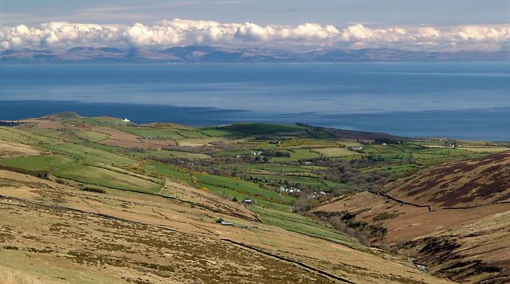 Corrany Valley. Isle of Man.. Looking due east down the valley .The Cumbrian coastline can be clearly seen with Sellafield just left of centre.