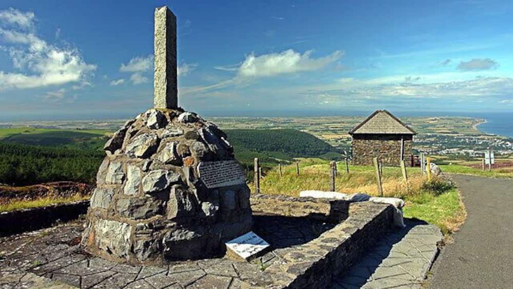 Guthrie's Memorial. On the TT course, high above Ramsey (in the background).