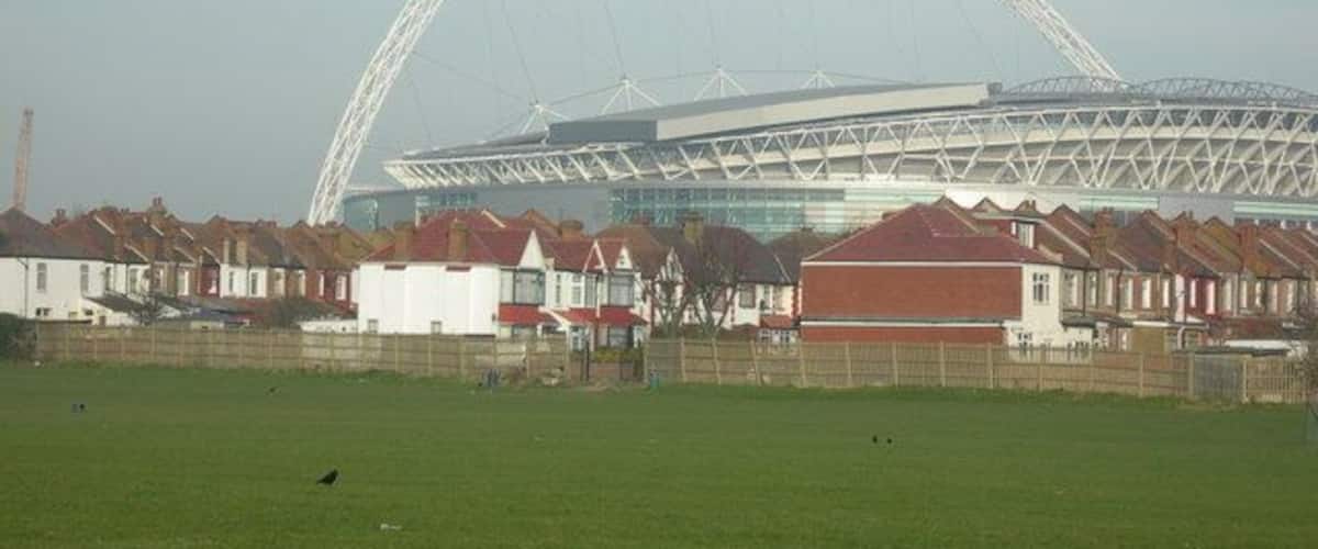 Playing Fields, Wembley Showing, in the background, housing off Harrow Road and Wembley Stadium.