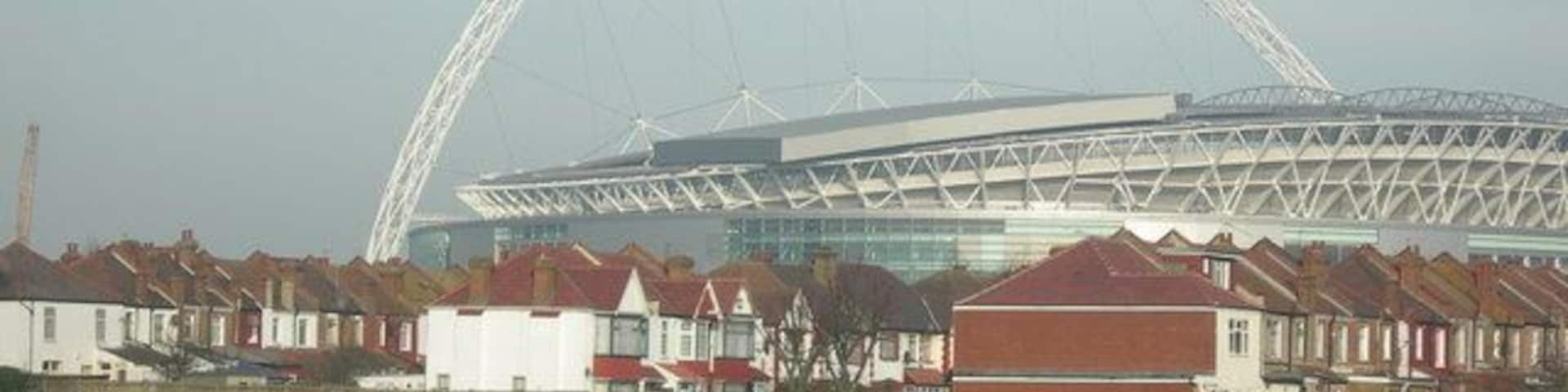 Playing Fields, Wembley Showing, in the background, housing off Harrow Road and Wembley Stadium.