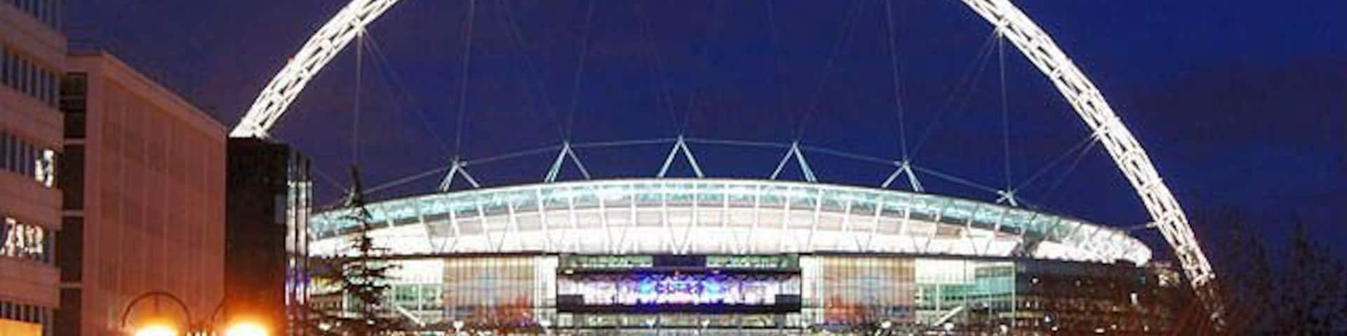 Wembley is the national stadium and home of the England football team. The new stadium has a arch which is illuminated at night. You are free to use this imagine providing you credit Landscapes of England and provide a link back to our website - www.landscapesofengland.co.uk