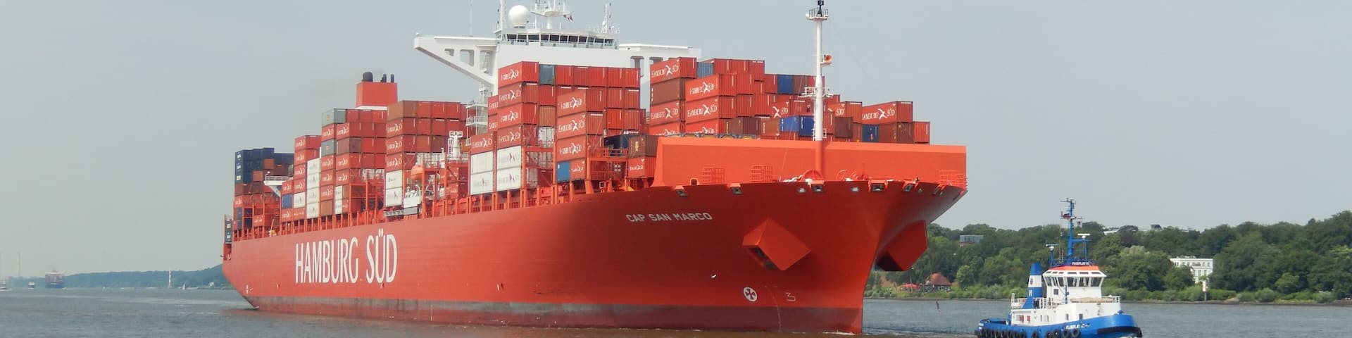 Container vessel Cap San Marco in the Elbe near Hamburg.