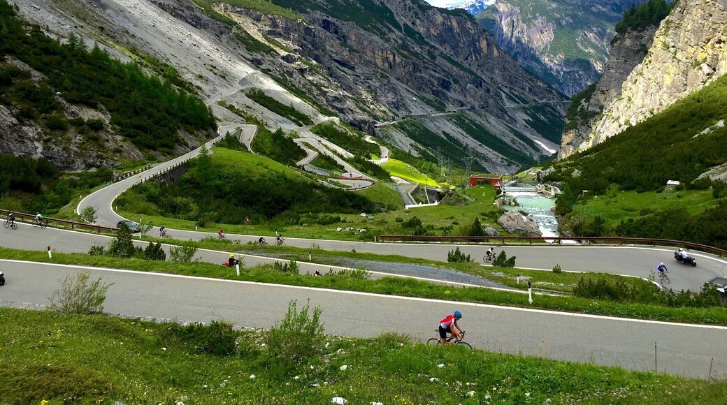Stelvio pass in Northern Italy is the highest paved road in the Eastern Alps. With an altitude of 2,757m and famous for its 48 hairpin turns it is a popular challenge for cyclists, motor cyclists and motoring enthusiasts alike.