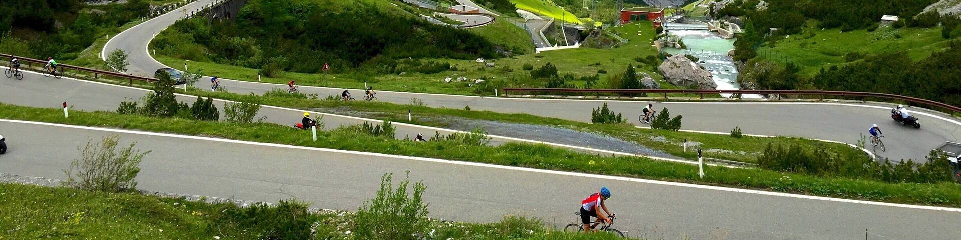 Stelvio pass in Northern Italy is the highest paved road in the Eastern Alps. With an altitude of 2,757m and famous for its 48 hairpin turns it is a popular challenge for cyclists, motor cyclists and motoring enthusiasts alike.