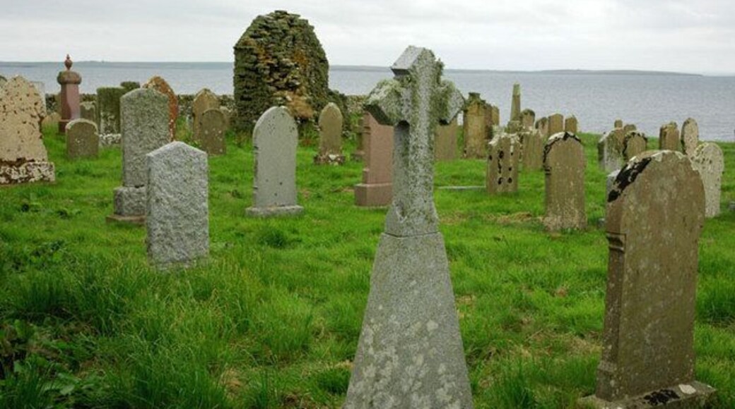 Rendall Old Cemetery. Shapinsay in background