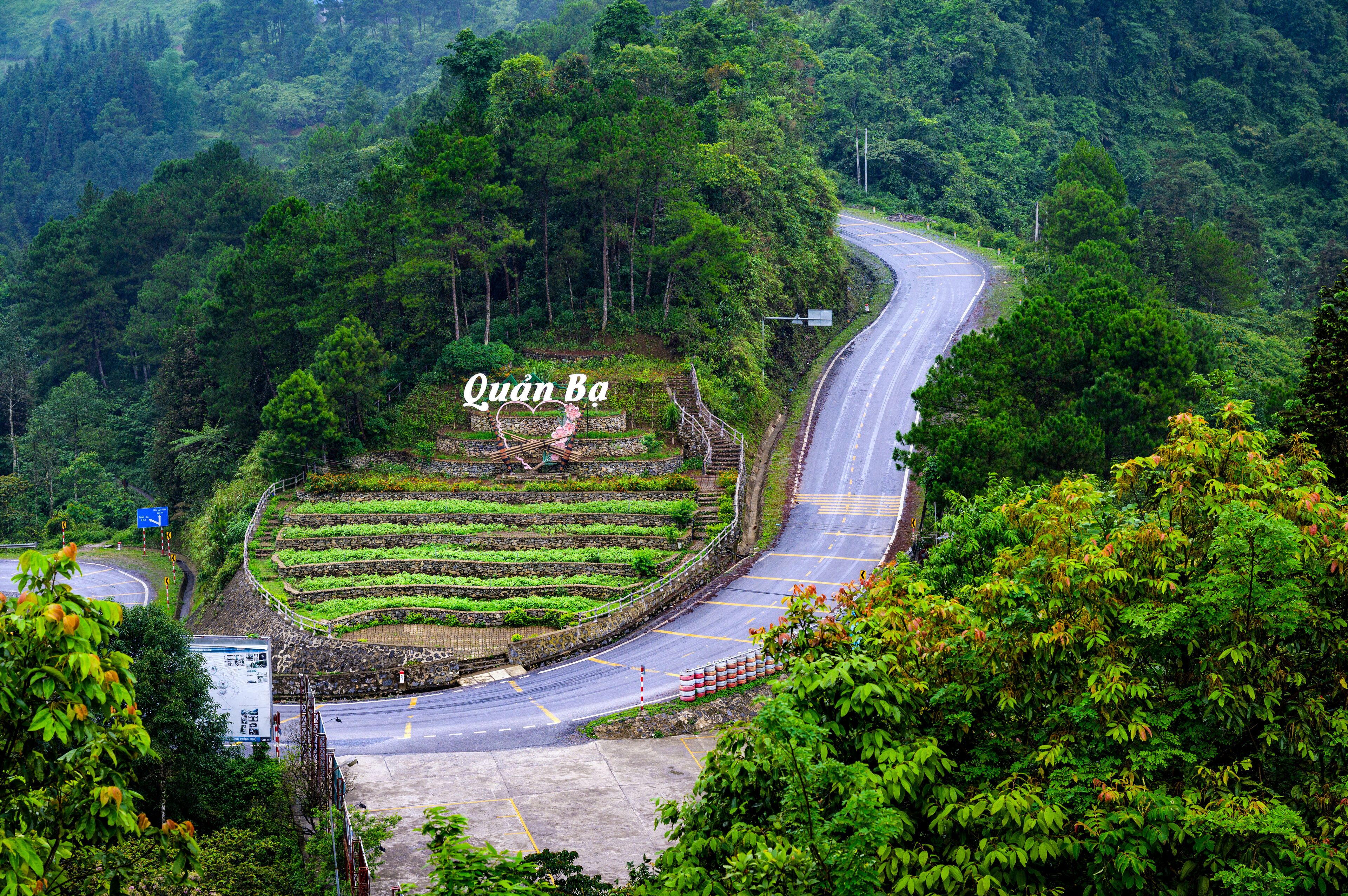 Scene of a national highway passing through Quan Ba district, Ha Giang province, Vietnam.