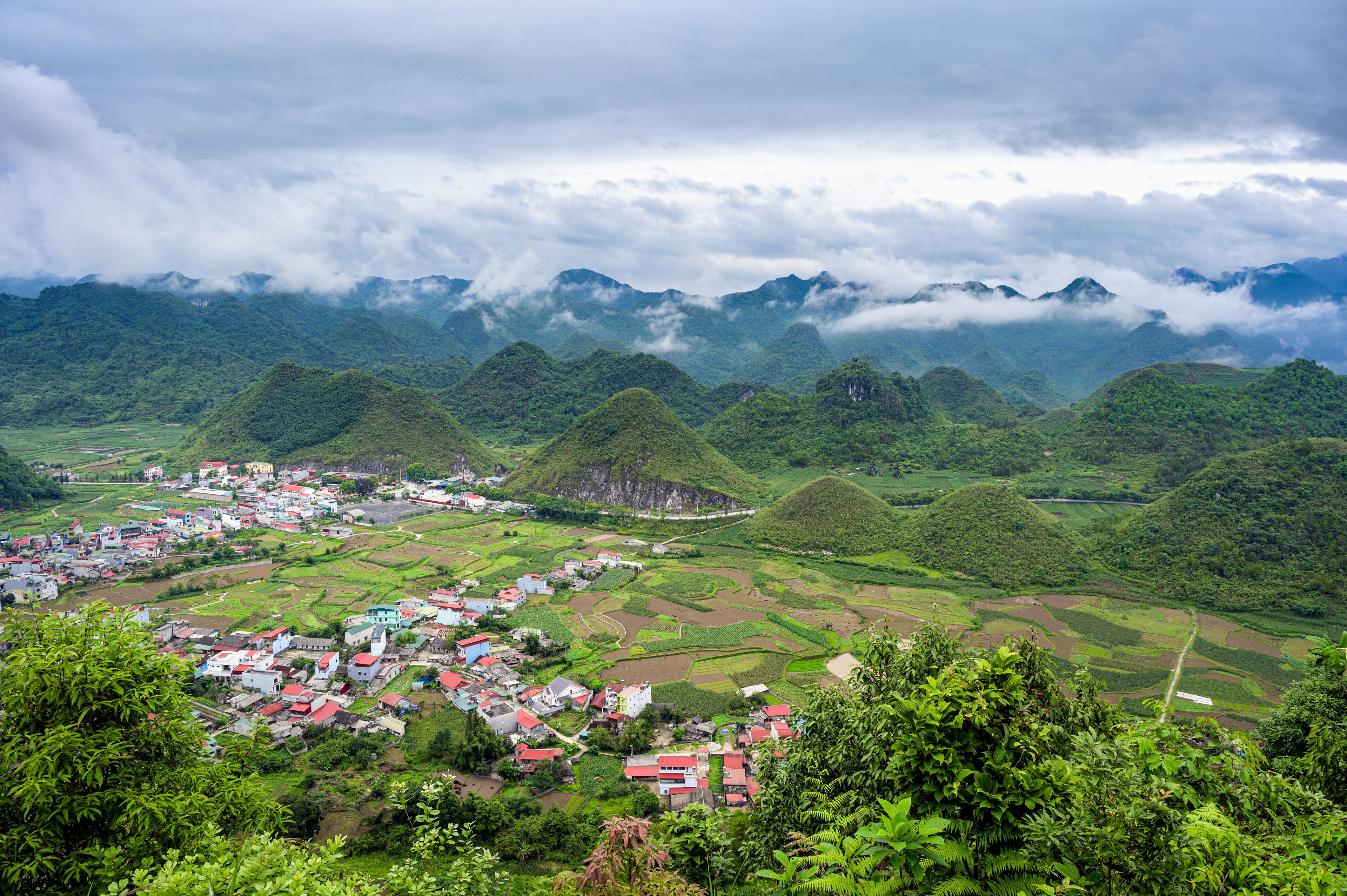 Landscape of Tam Son town of Quan Ba district, Ha Giang province, Vietnam seen from Quan Ba heaven gate