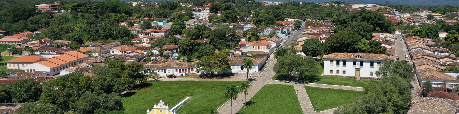 Colorful buildings and cobblestone streets in the historical center of Cidade de Goias in the heart of Brazil.