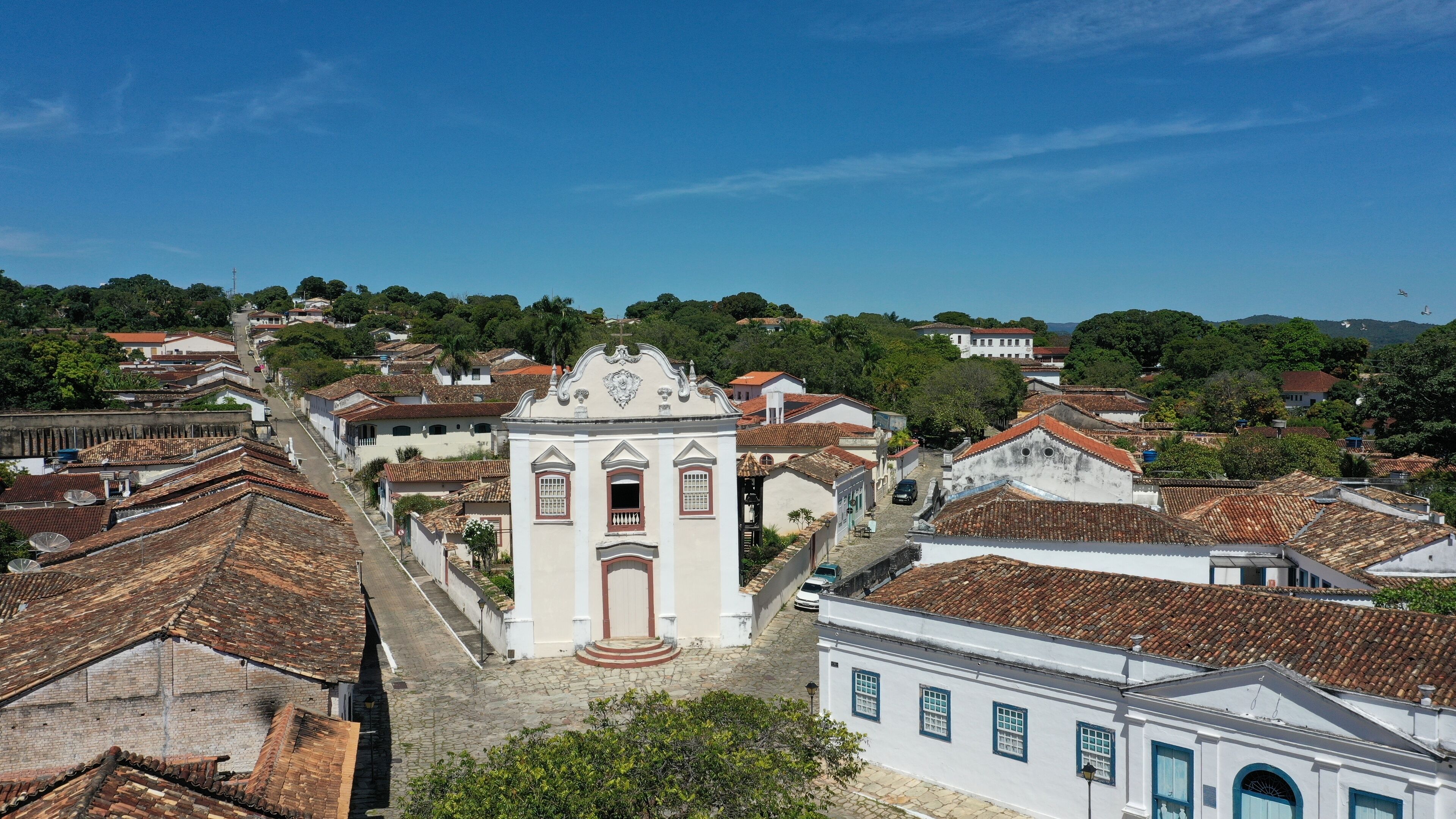 Beautiful perspective of colonial style buildings and colorful houses in the historical district of Cidade de Goias, former Goias Velho City in Goias State, Brazil 