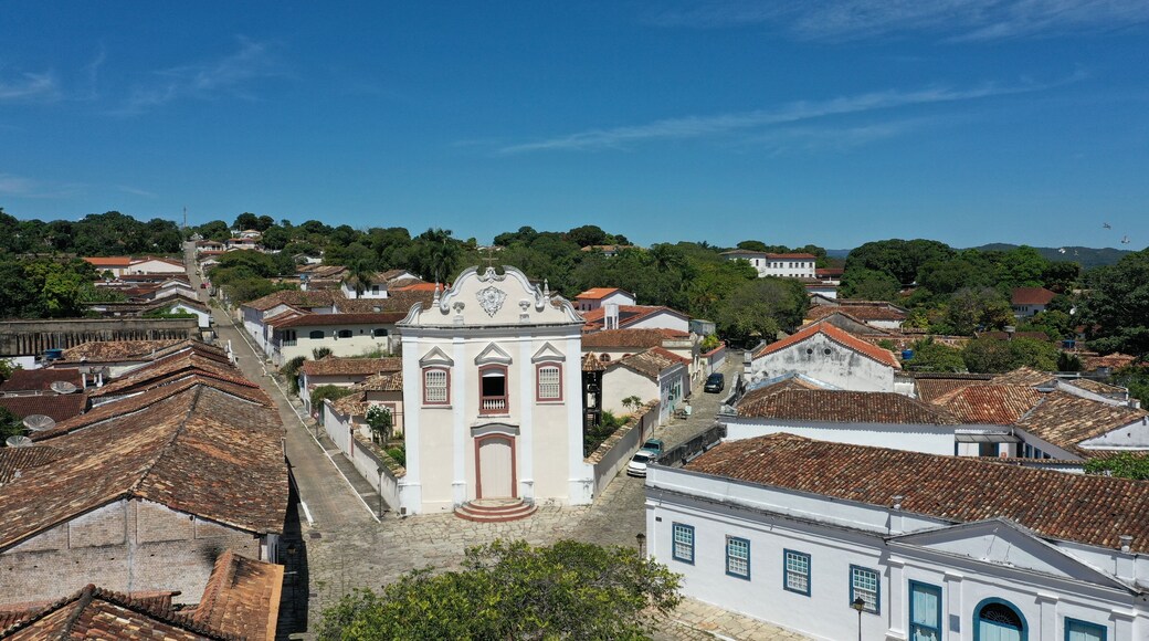 Beautiful perspective of colonial style buildings and colorful houses in the historical district of Cidade de Goias, former Goias Velho City in Goias State, Brazil