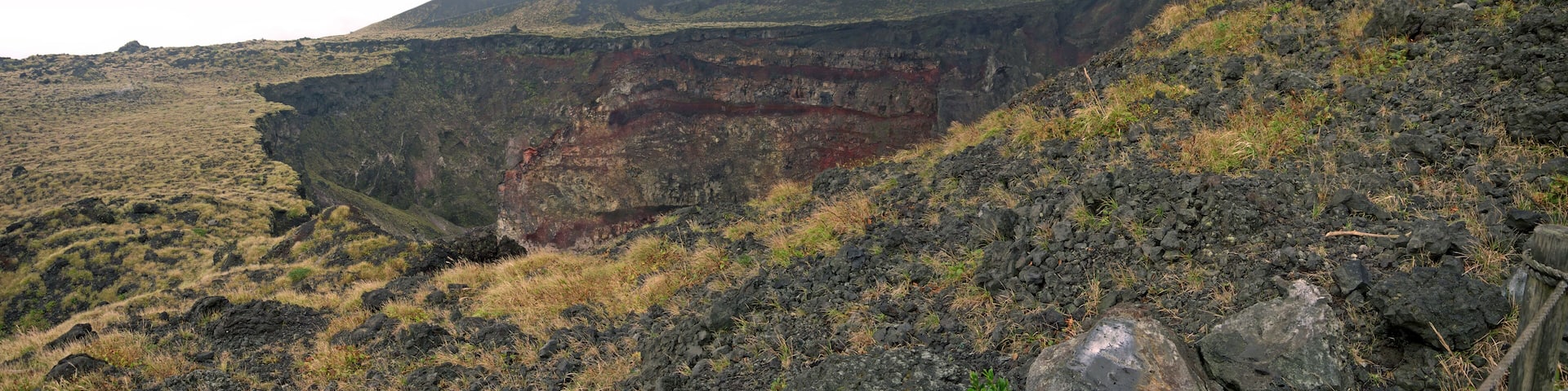 Mihara volcano summit and crater view from tourist footpath, Izu Oshima island, Japan