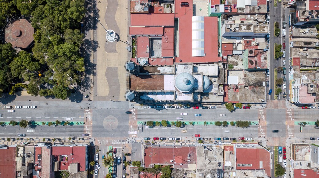 Aerial view of the Basilica of Our Lady of Mercy in Tlaxcala, Mexico