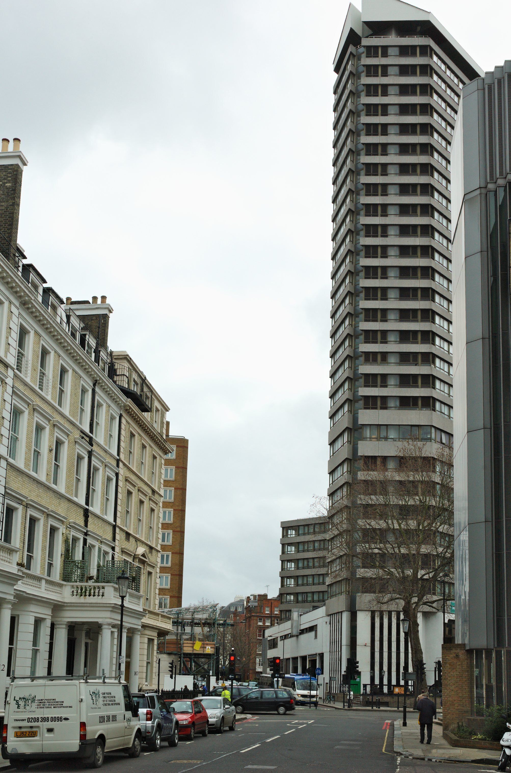 Grenville Place looking towards the intersection with Cromwell Road and the Holiday Inn Kensington Forum hotel.