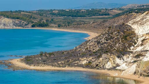 Aerial view of the Dama Bianca of Torre Salsa, located near Siculiana Marina, in the province of Agrigento, Sicily, Italy. These are sedimentary rocks called evaporites, belonging to the gypsum-sulfur