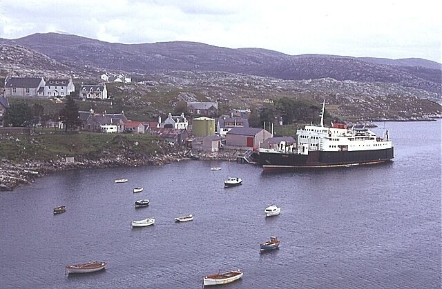 Tarbert. The CalMac ferry MV Hebrides at the pier of Tarbert, Isle of Harris.