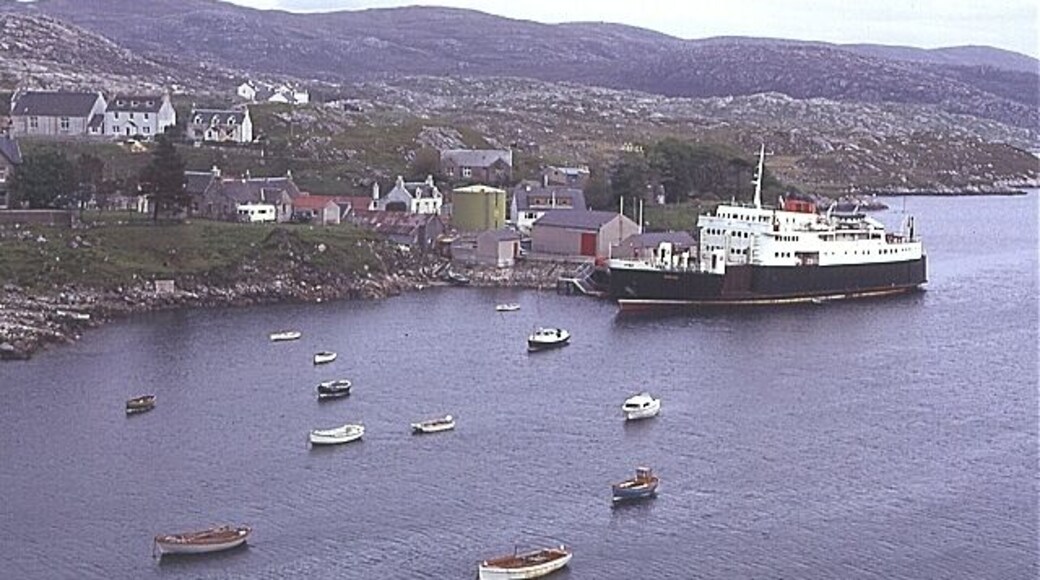 Tarbert. The CalMac ferry MV Hebrides at the pier of Tarbert, Isle of Harris.