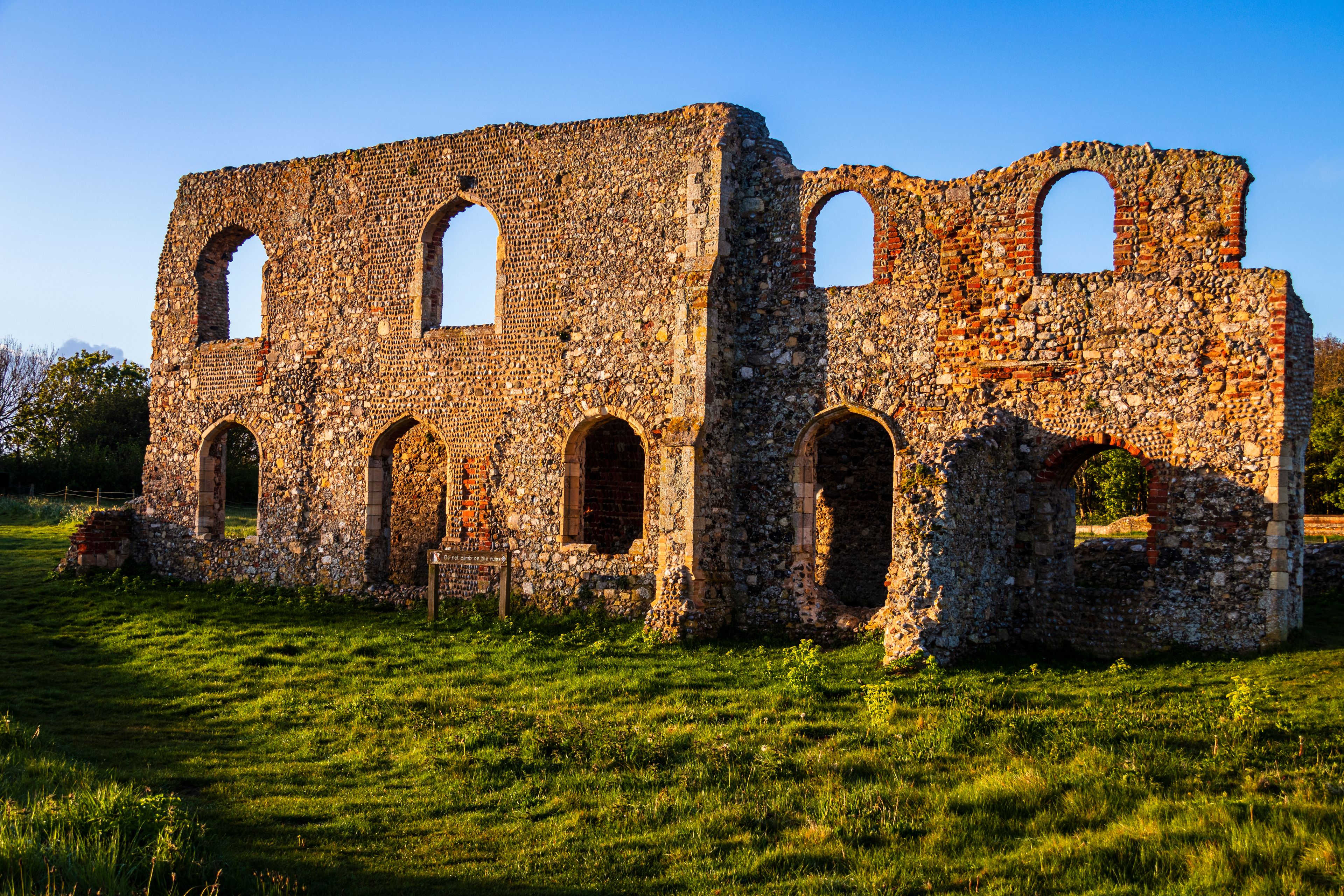 The remains and ruins of Grey Friars friary on the hill at Dunwich beach Suffolk east Anglia England.
