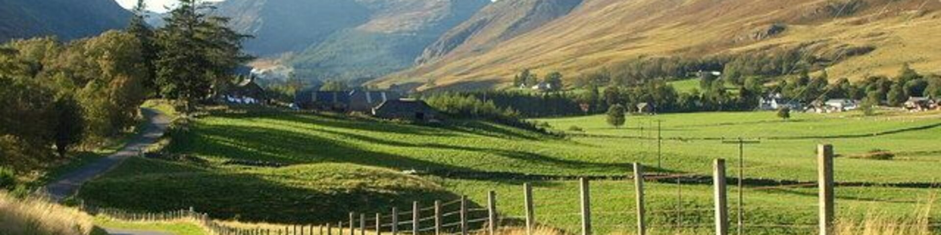 View northwards in Glen Clova, showing Caddam Farm and Clova Hotel More beautiful than the photograph depicts.