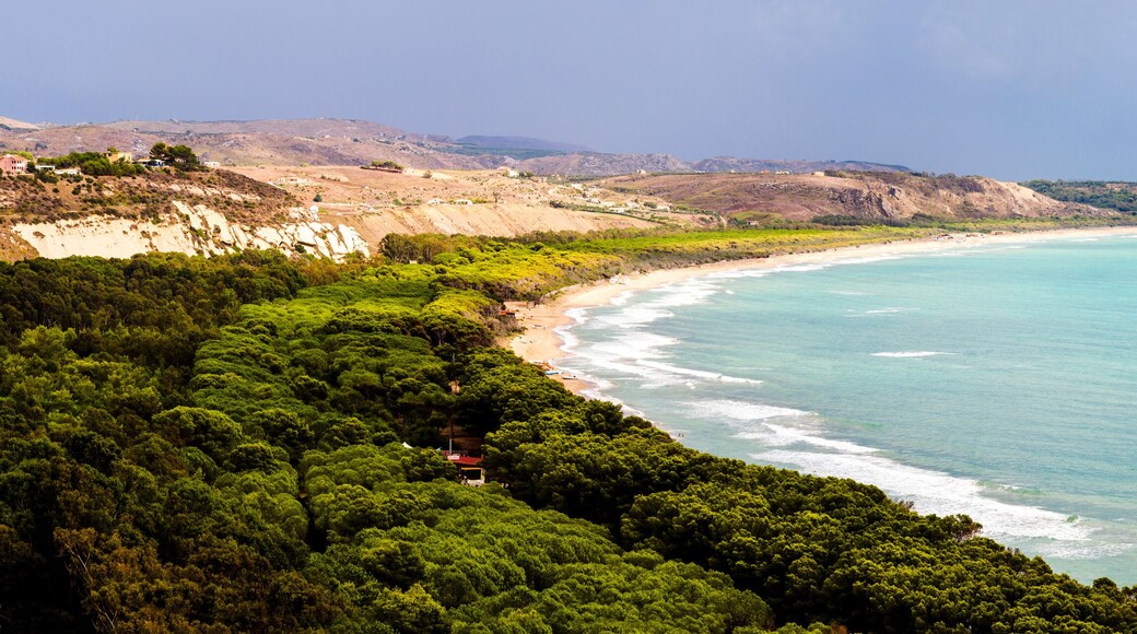 Sicily, panoramic photo of Capo Bianco Beach and the Mediterranean Sea in the Province of Agrigento, Sicily, Italy, Europe