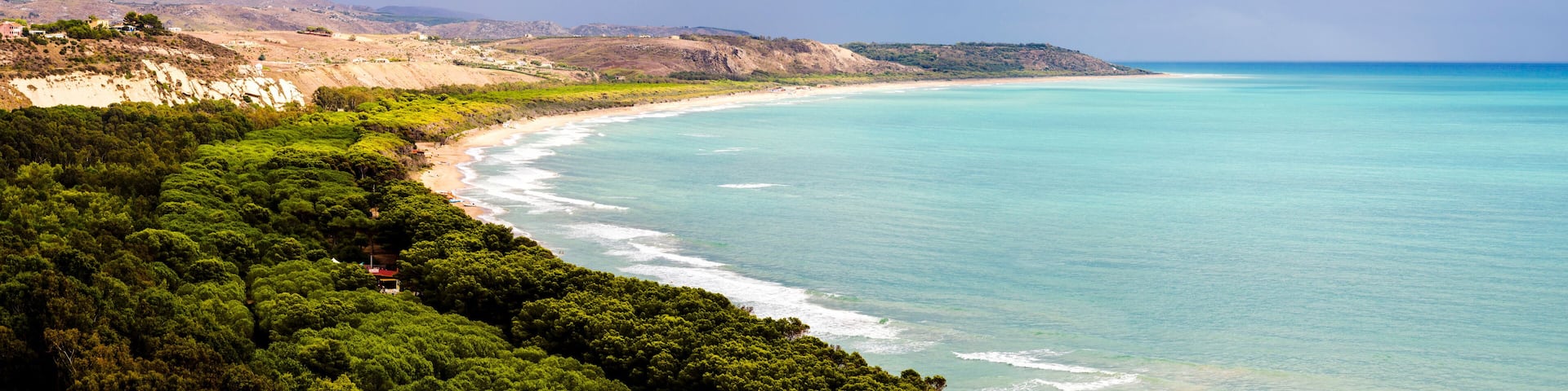 Sicily, panoramic photo of Capo Bianco Beach and the Mediterranean Sea in the Province of Agrigento, Sicily, Italy, Europe