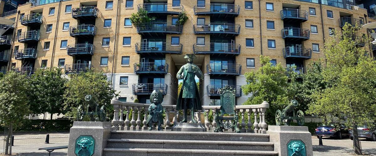Historical Peter the Great Statue monument of Deptford region on the Thames riverside in London