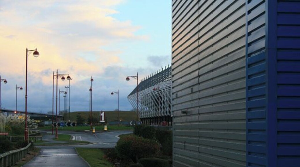 Pride Park The stadium peeps from behind a business unit on Millennium Way.