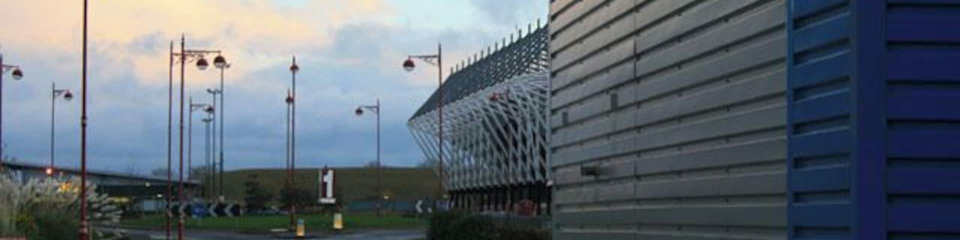 Pride Park The stadium peeps from behind a business unit on Millennium Way.