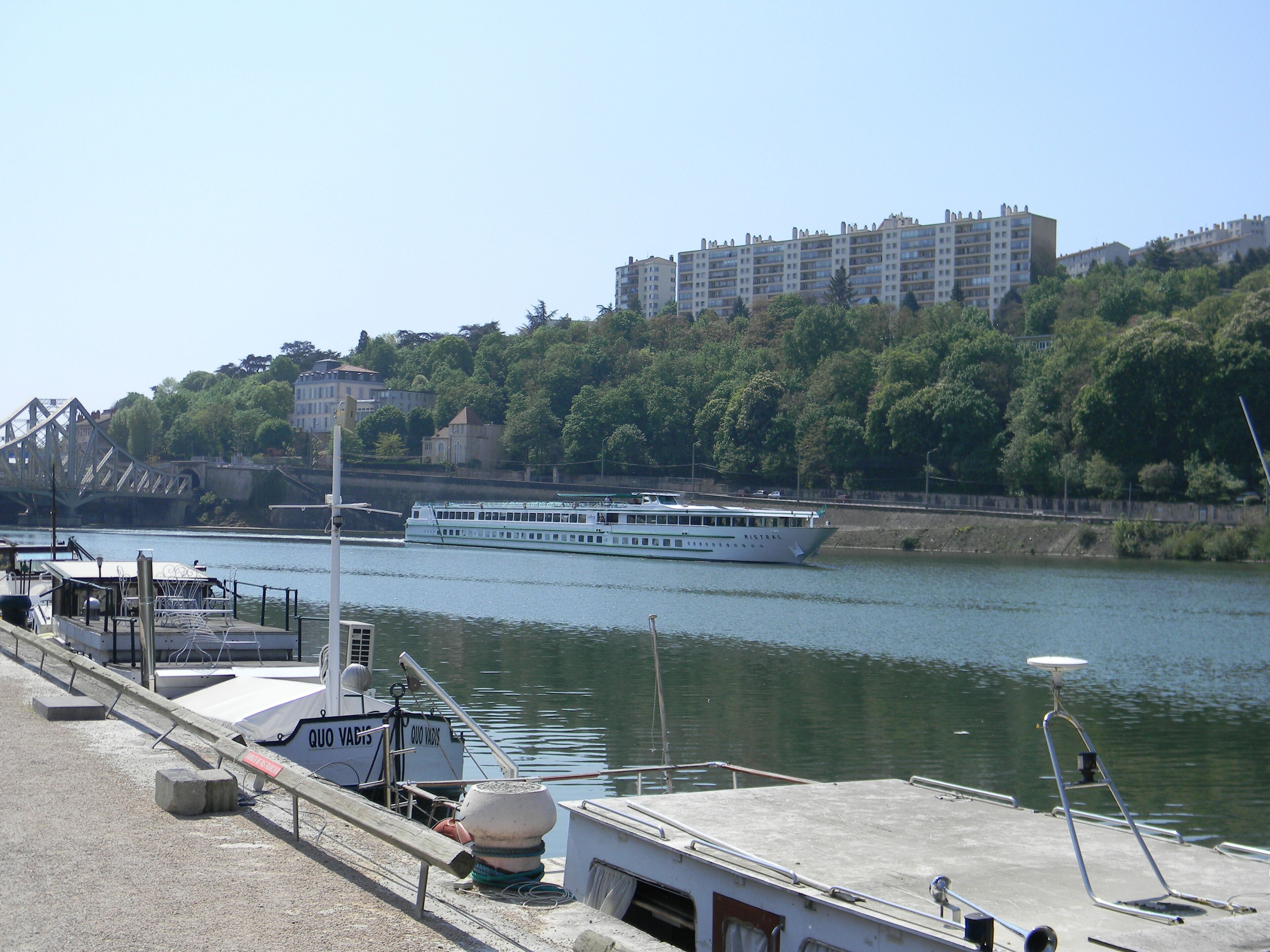 The Mistral boat incoming on the Saône river in the Confluence district of Lyon