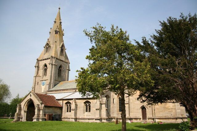 St.Edith's church, Anwick, Lincs. Grand Early English and Decorated parish church with a broach spire typical of this part of Lincolnshire.
