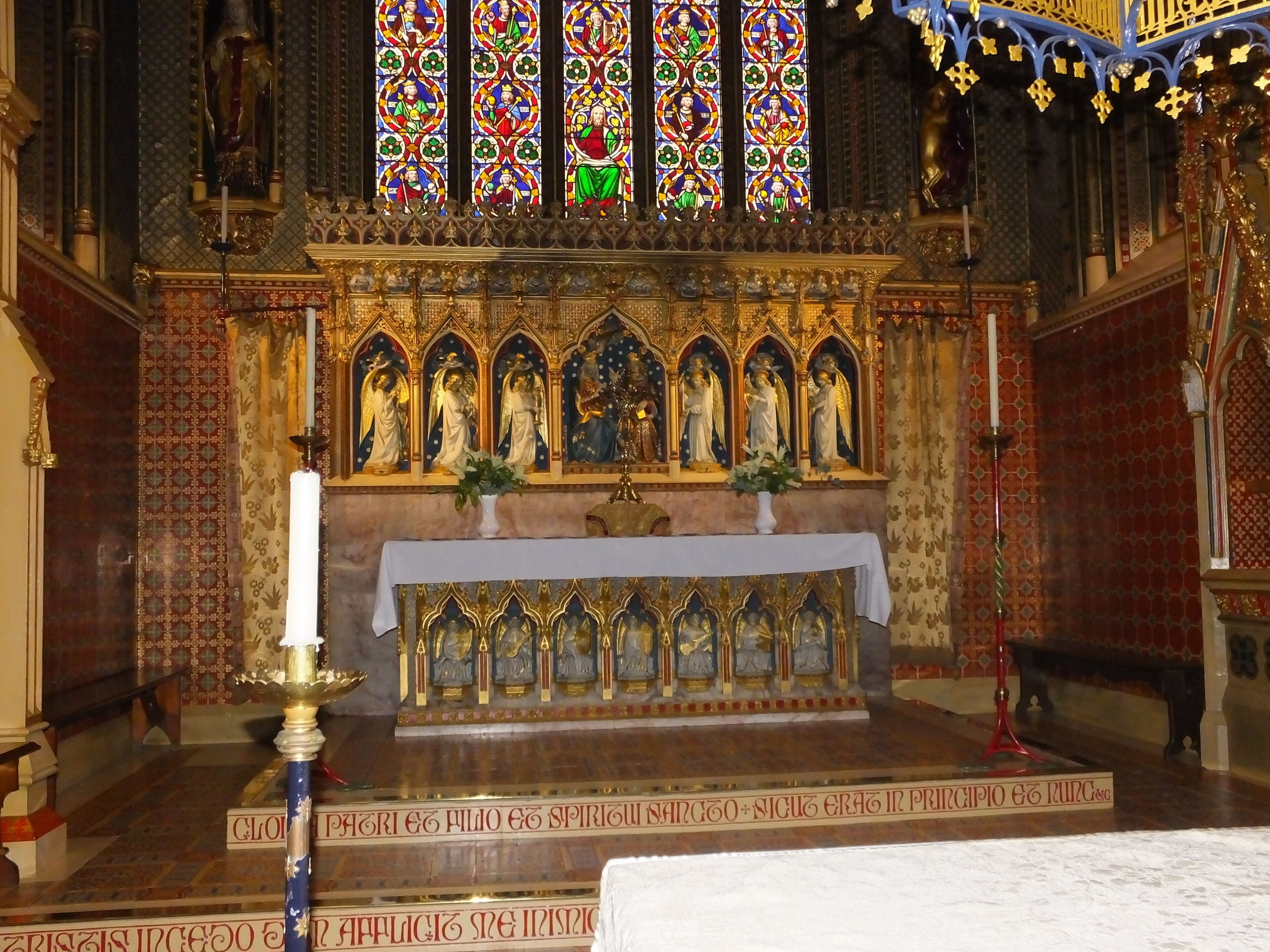 St. Giles' Church, Cheadle is a Grade I listed Roman Catholic church, designed by Pugin in Cheadle, Staffordshire. It is designed in the Gothic revival style in 1841. Alabaster altar