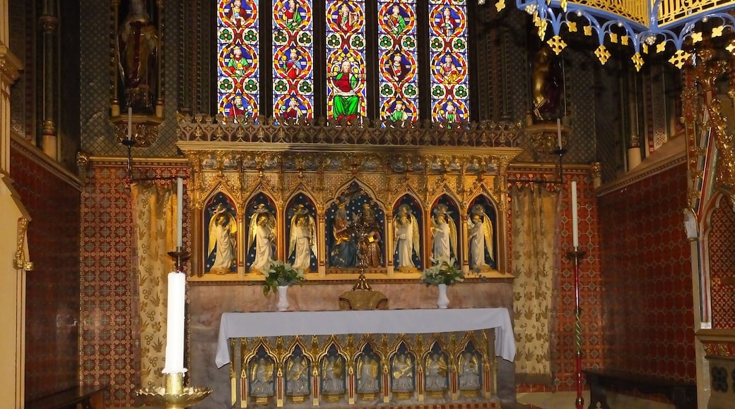 St. Giles' Church, Cheadle is a Grade I listed Roman Catholic church, designed by Pugin in Cheadle, Staffordshire. It is designed in the Gothic revival style in 1841. Alabaster altar
