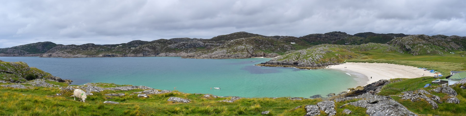 Bay and beach landscape panorama, Achmelvich, Scotland