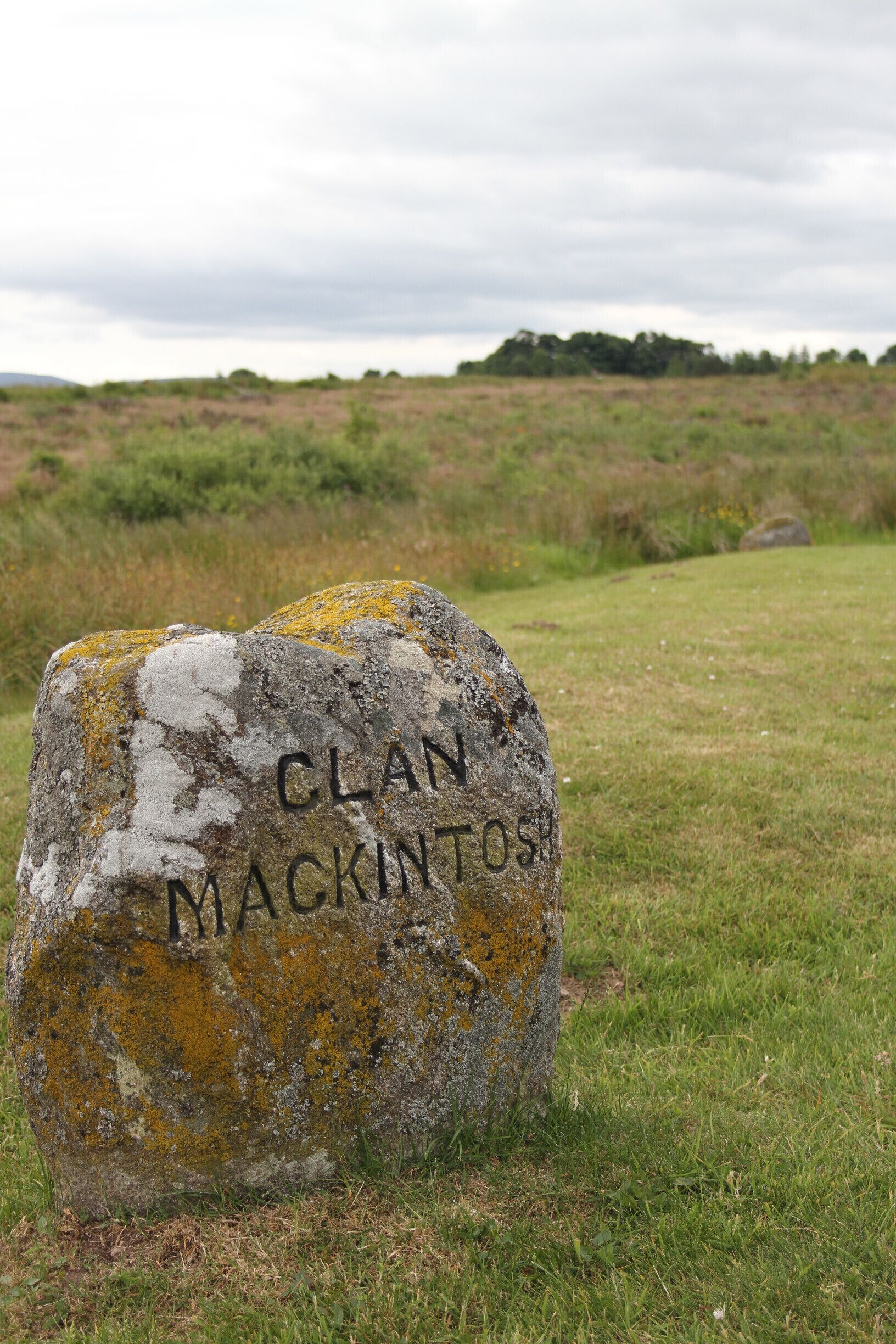 One of the many tombstones at the battle field of Culloden. The Jacobite army of 5500 was crushed by the government army of 7500 in less than an hour.