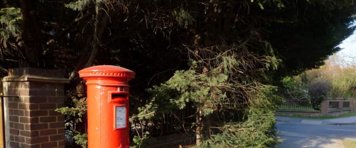 George V Pillar Box, Chessington Road, Ewell, Surrey As seen in the late afternoon sunshine.