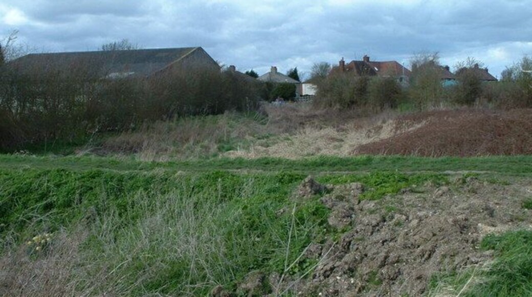 Car Dyke. With my back to the main feature clearly seen in the landscape, the Roman canal disappears into the modern day development of the village.