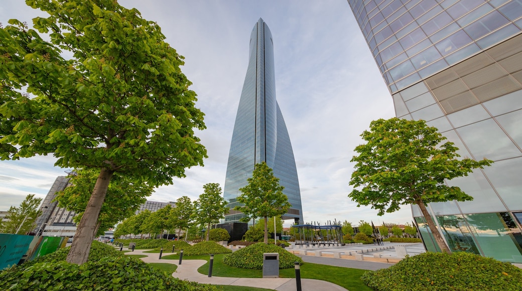 Four Towers Business Area which includes a skyscraper and a garden