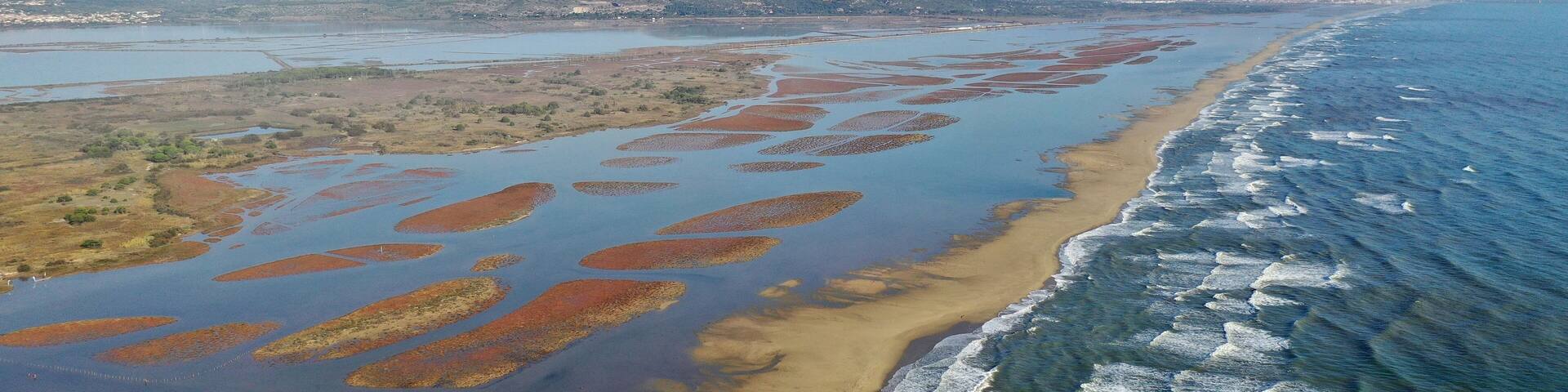 falaise et plage de Leucate et la Franqui, vue du ciel